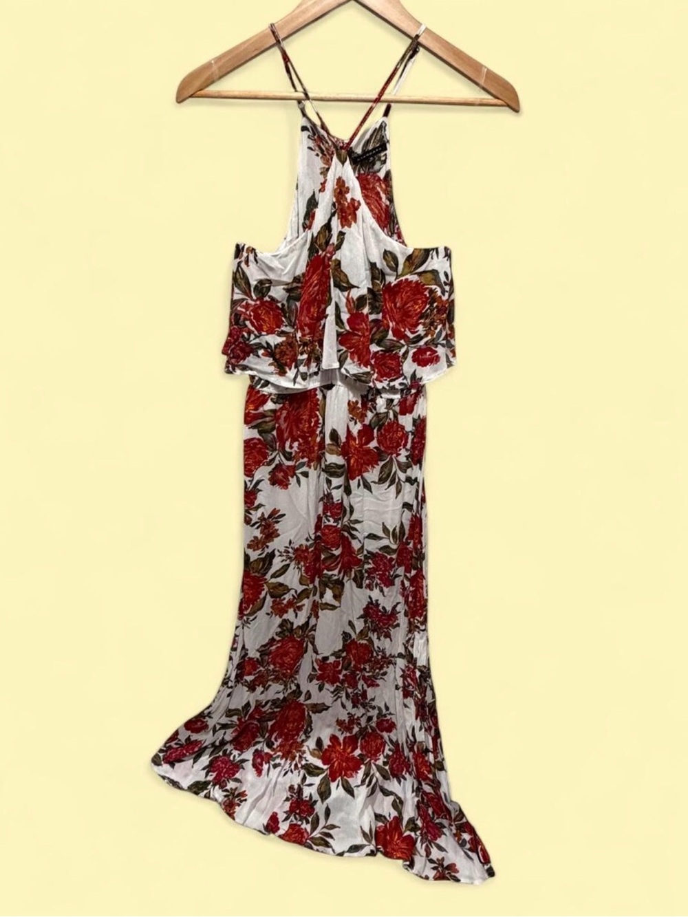 Staccato White Maxi Dress with Red Floral Print